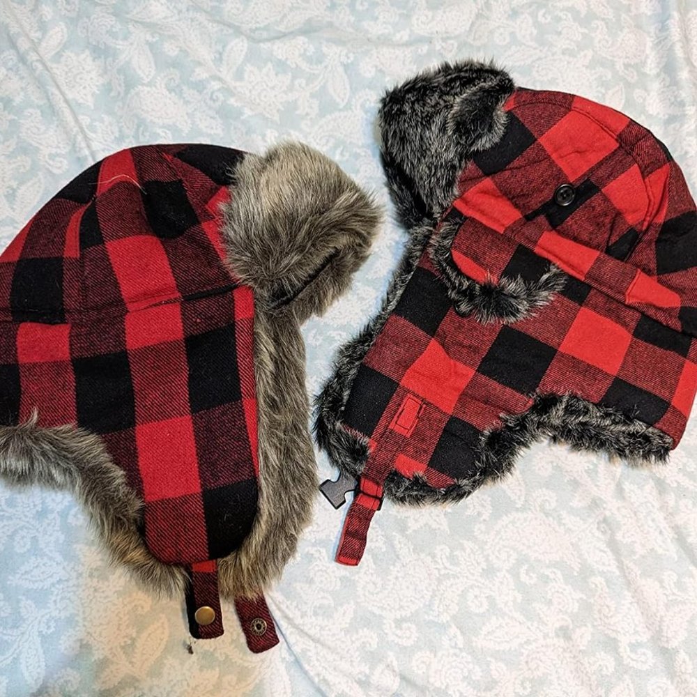 Men's Buffalo Plaid Aviator Fur Trapper Bomber Hat with Ear Flaps